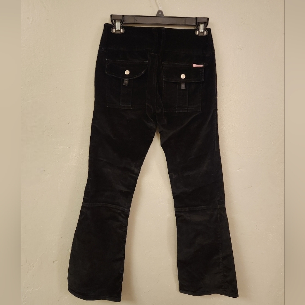 Vintage 1990s Y2K Black Velvet Bootcut Pants Bubblegum - Picture 3 of 14